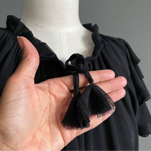 MISA Los Angeles Black Silk Chiffon Tiered Midi Dress Ruffle Grommet S - Picture 4 of 9